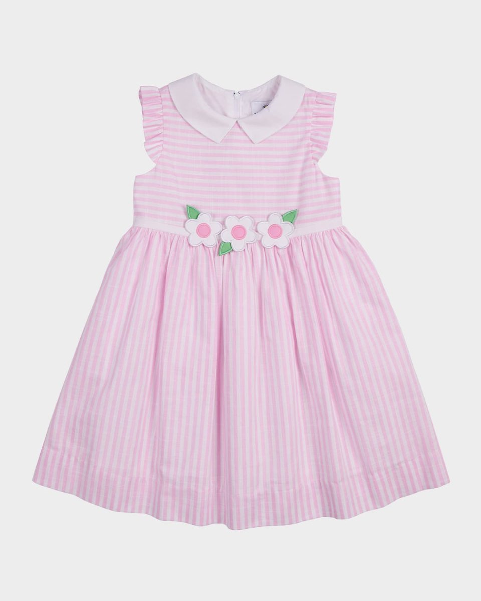 Girl's Cotton Stripe Floral Embroidered Dress, Size 2-6